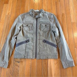 Ann Taylor Loft Zipper Front Military Light Jacket Olive Green Size 4 Pockets